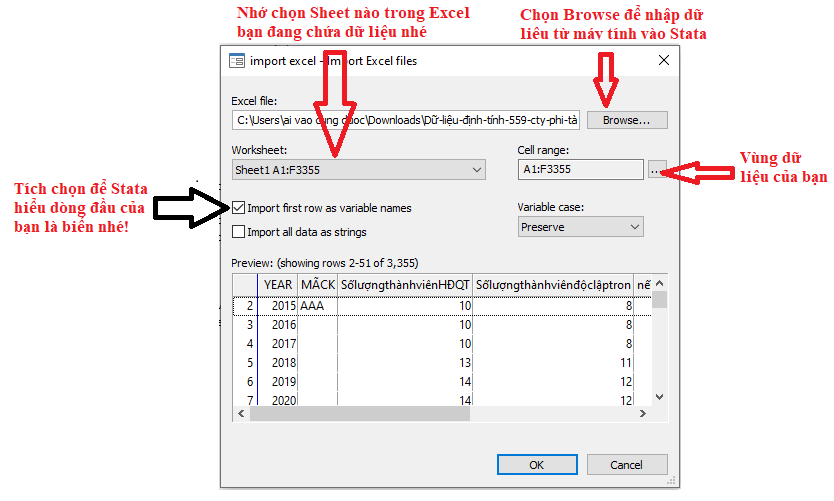 cách nhập dữ liệu vào Stata 