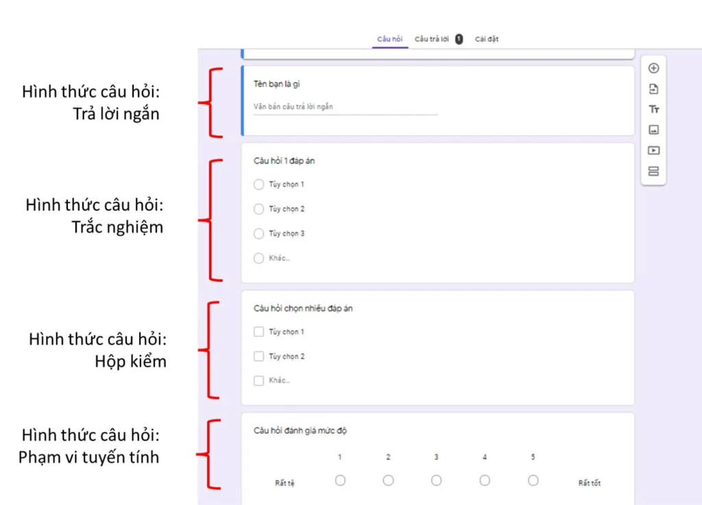 Cách tạo bảng khảo sát bằng Google form cực đơn giản 5 vi du cac hinh thuc cau hoi